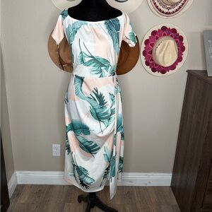 Fashion Nova Green Leaf Print Midi Dress